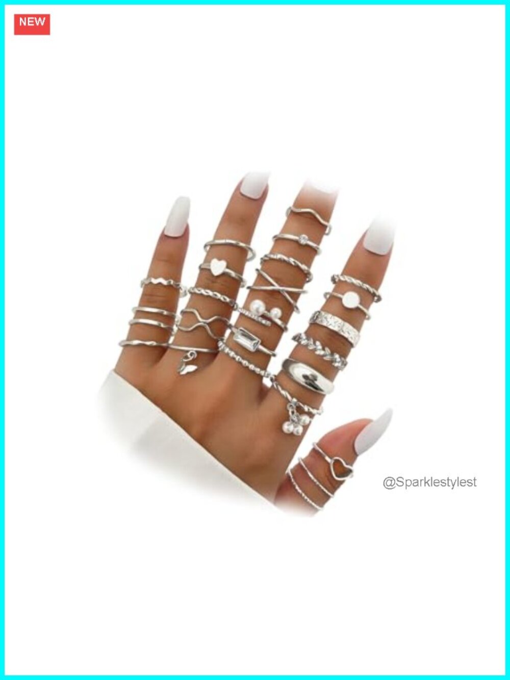 24pc Gold Stackable Knuckle Rings Set CZ Crystal Twist Midi Rings